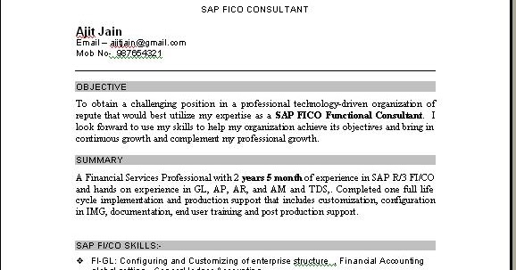 Sap fico support project resume